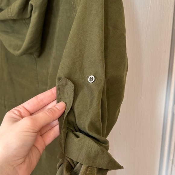 Hiking Rain Jacket Moss Green Attached Hood Coat Size Small Cinch Waist - Picture 16 of 16